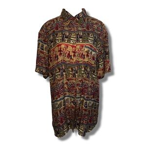 Vintage Silk Tribal Cat Button Down Shirt